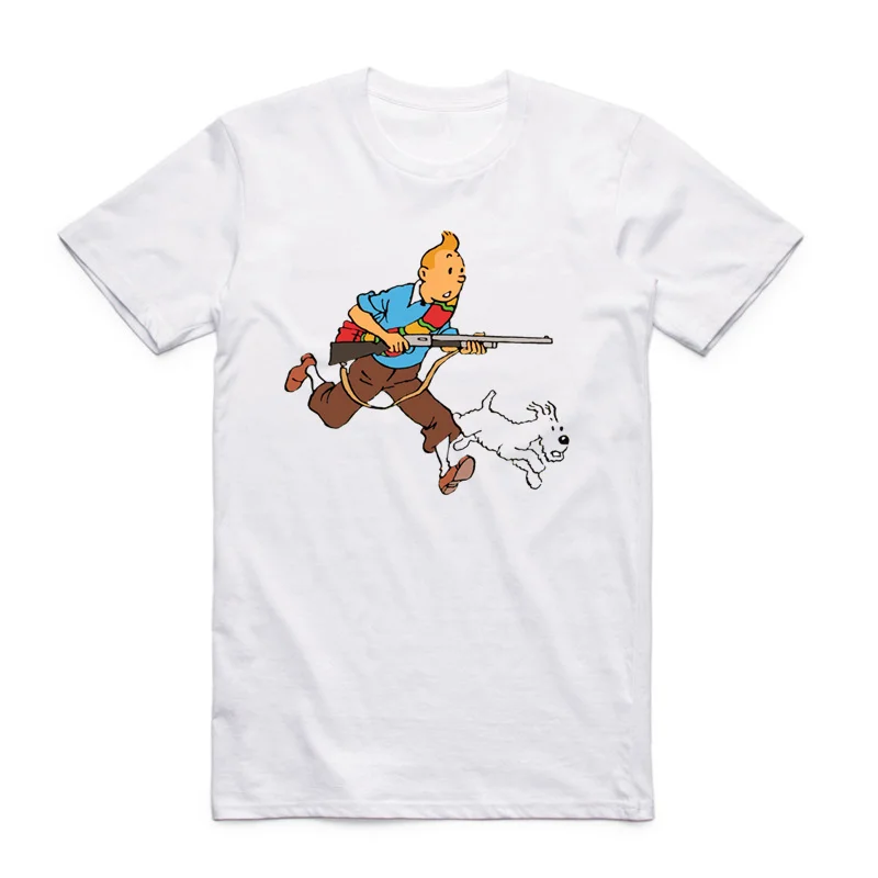 Мужская и женская футболка азиатского размера с принтом из мультфильма Tintin