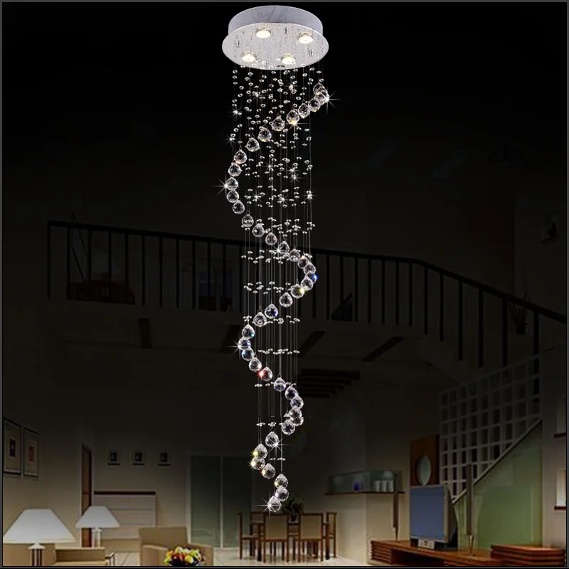Современный хрустальный потолочный светильник на спирали длинная хрустальная