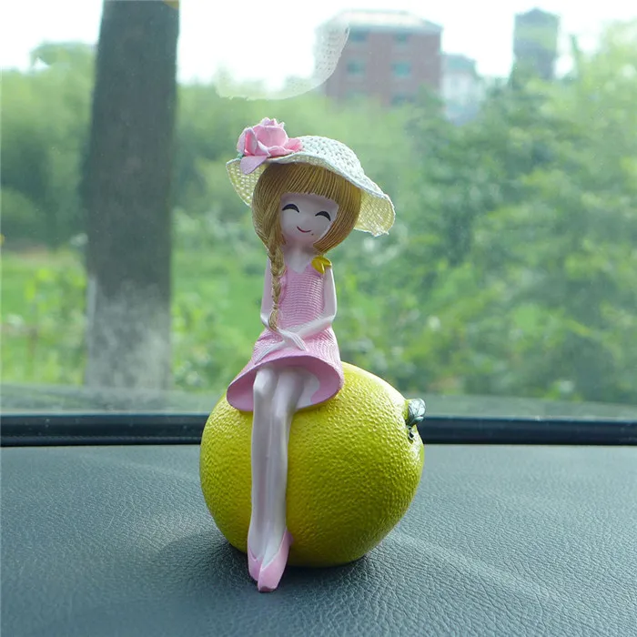 Lemon Girl Автомобильные украшения милые украшения фрукты из смолы девочка кукла фигурки каваи лимон девушка ремесла авто приборная панель Декор аксессуары Подарки - Название цвета: Lemon Girl
