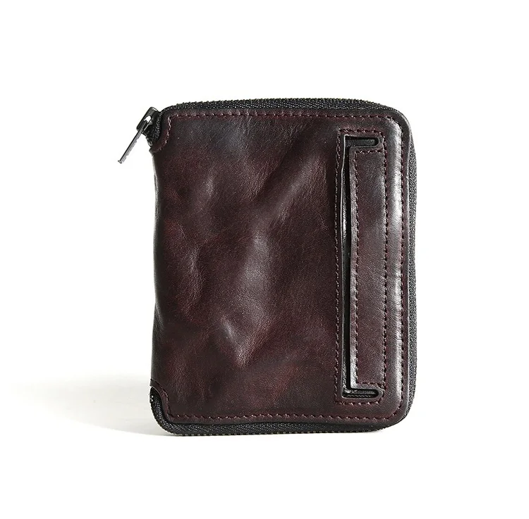 Coffee Genuine Leather Wallet For Men Mens Luxury Brand Designer Vintage Cowhide Small Short Zipper Wallets Purse Card Holder For Male - Color: Coffee