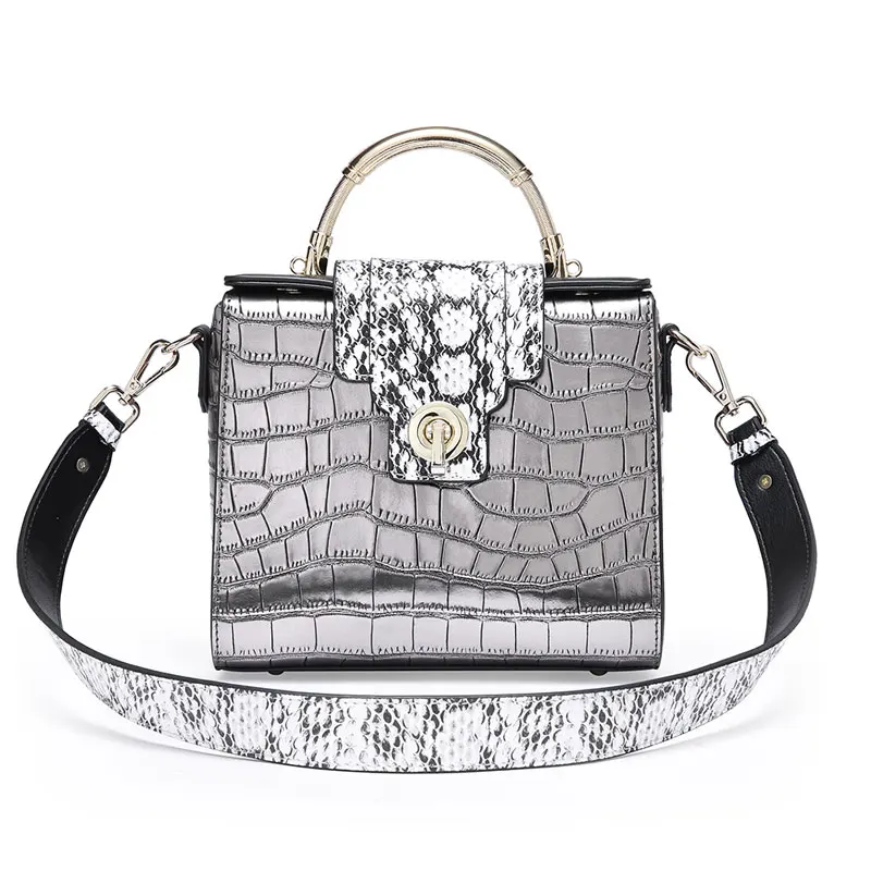 silver gray handbags POMELOS, женская сумка через плечо,, роскошная, спилок, кожа, сумки через плечо для женщин, Аллигатор, сумка через плечо, женские кошельки и сумки - Цвет: silver gray handbags
