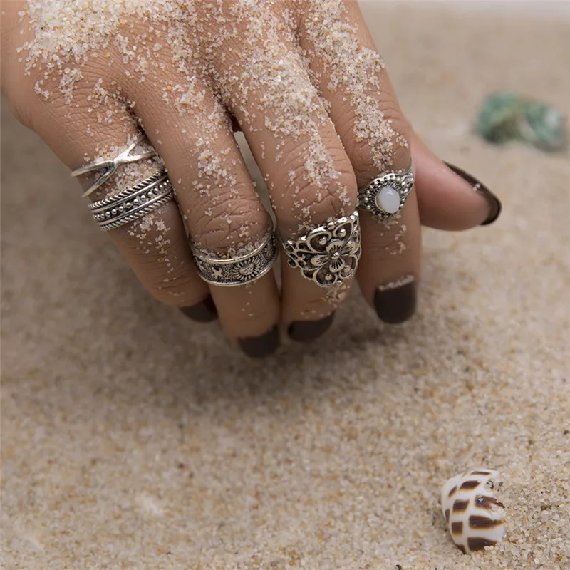 Knock 5 шт./компл. Модные Винтажные богемные турецкие кольца набор стимпанк колечки