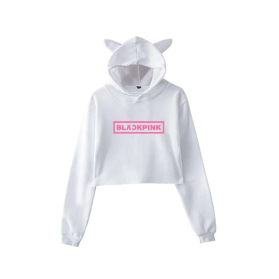 WEJNXIN Kawaii худи с кошачьими ушами для женщин Kpop BLACKPINK вентиляторы Толстовка поддержка дамы BLACKPINK Письмо печати укороченный Топы Одежда