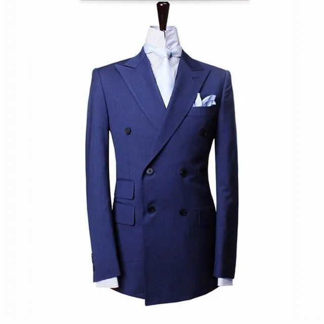 Terno do Revestimento do Revestimento de Negócios Azul Homens Slim Suit Blazer Jacket Double Breasted Grooming Personalizado Formal Terno Casuais Jaqueta Fit