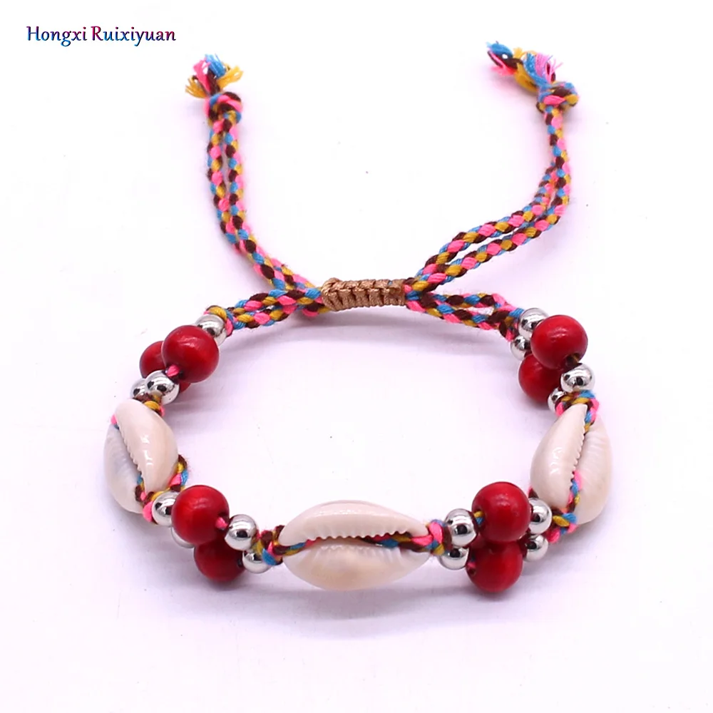 Женский браслет в виде раковины модный пляжный из раковин с бусинами|Плетеные