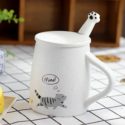 Керамическая кофейная кружка с крышкой и ложкой милыми животными когтями
