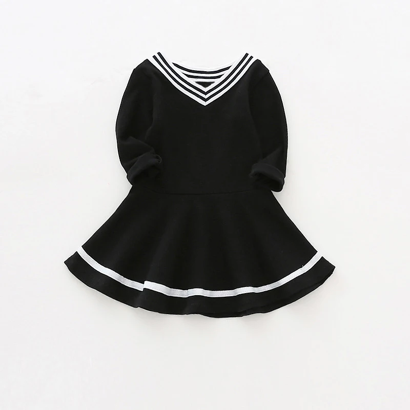 Осенне-весеннее Хлопковое платье для девочек в полоску с v-образным вырезом