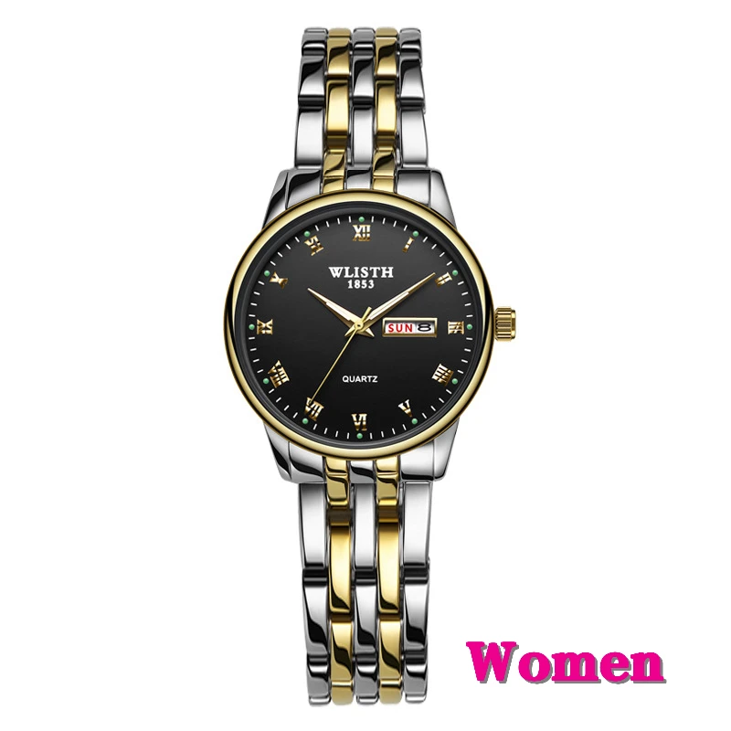 women gold black Женские часы, модные часы, Женева, дизайн недели, календарь, женские часы, люксовый бренд, алмаз, кварцевые наручные часы, подарок для женщин - Цвет: women gold black