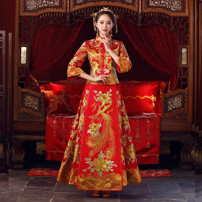 Китайский стиль свадебное платье свадебная вышивка cheongsam заграничная