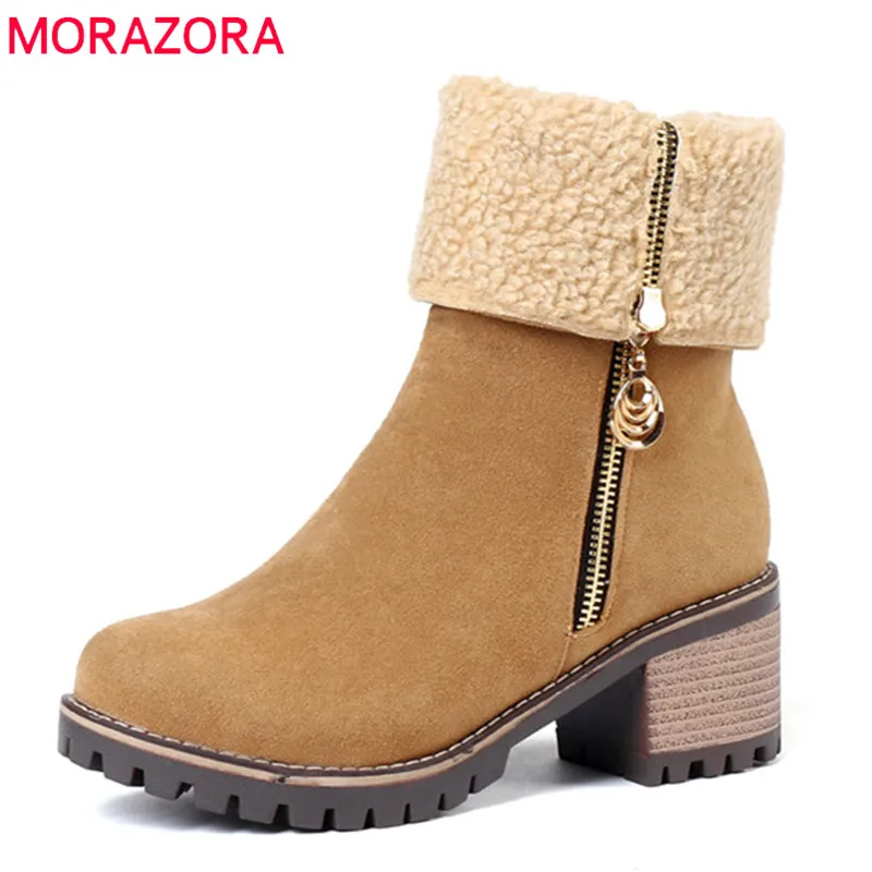 MORAZORA/2020 г. Новые модные зимние сапоги женские с круглым носком удобные на