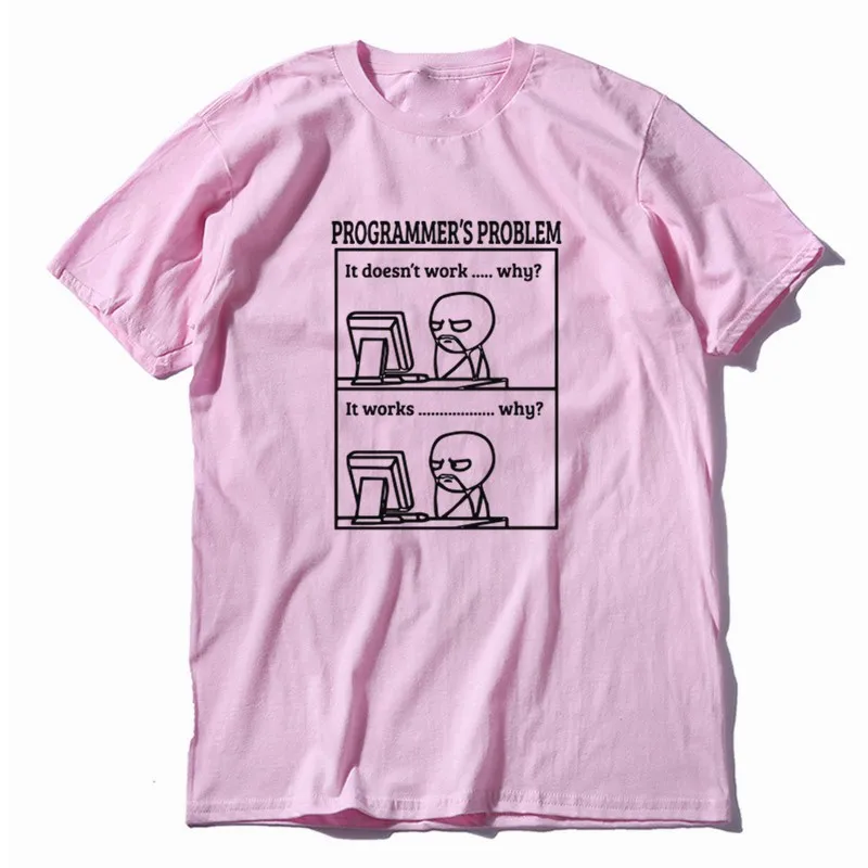 FU0147A-1PINK- COOLMIND, хлопок, Забавный принт, программист, проблема, Мужская футболка, повседневная, летняя, Мужская футболка, свободная, Круглый ворот, футболка, мужские футболки - Цвет: FU0147A-1PINK-