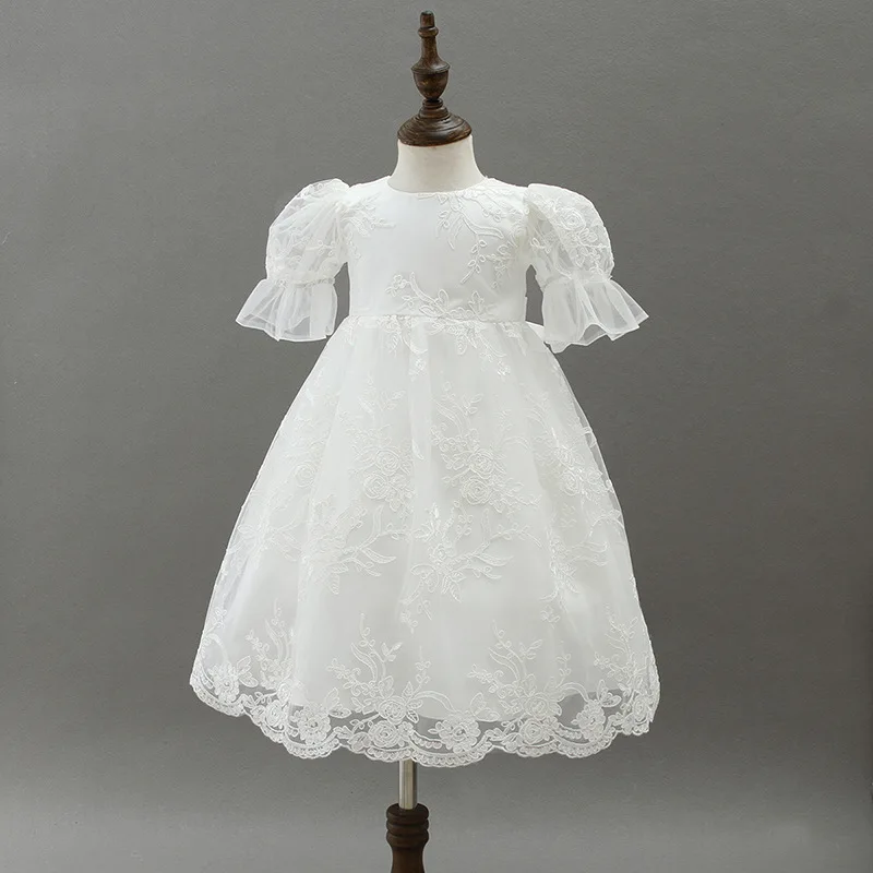 Платье для маленьких девочек новорожденных Vestidos крестильное платье с кружевом