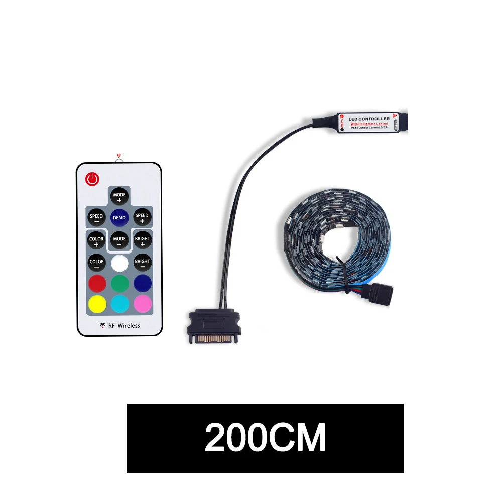 200cm Sata Светодиодные ленты RGB SMD 5050 60 светодиодный s/m 50/100/150/200 см с радиочастотным пультом дистанционного управления для ПК чехол IP20 12V светодиодный гибкие полосы светильник - Испускаемый цвет: 200cm