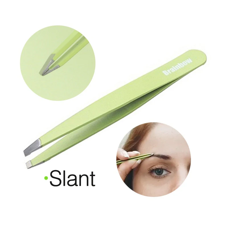 Slant Tweezer Набор инструментов для макияжа Brainbow, наклонный плоский пинцет для бровей, удаление волос с глаз, острые изогнутые ножницы для макияжа, средство для удаления волос из носа - Цвет: Slant Tweezer
