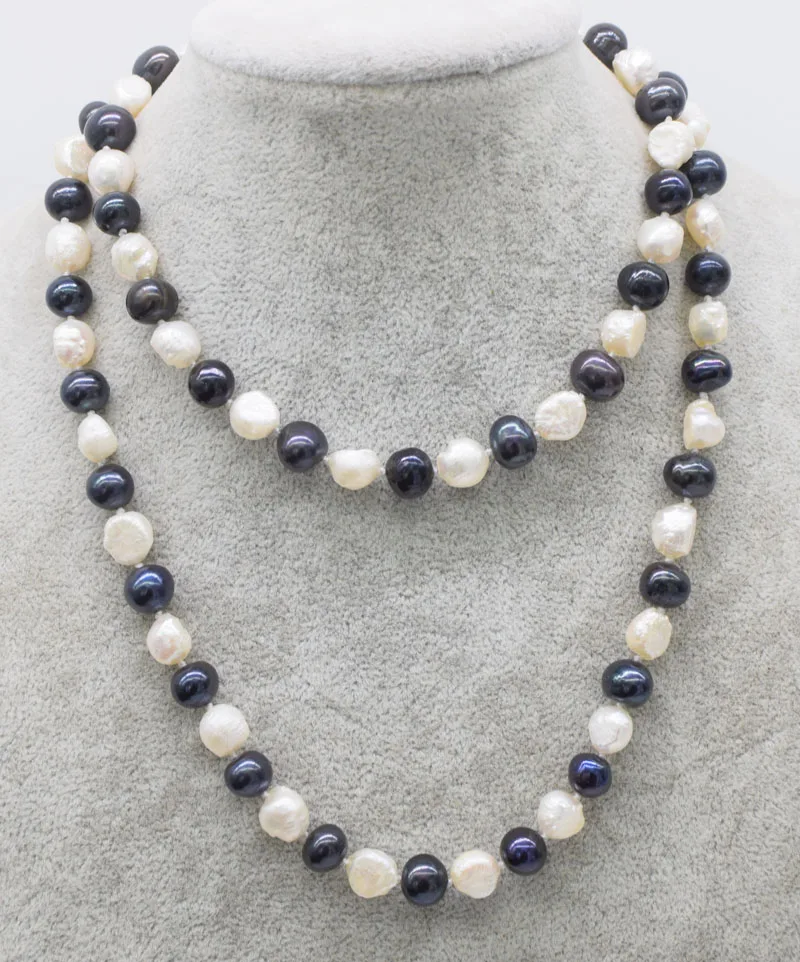

freshwater pearl white baroque and black near round necklace 30inch FPPJ wholesale beads nature