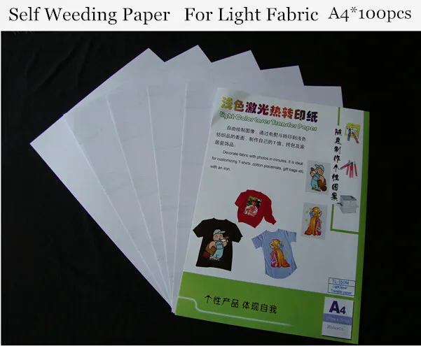 (A4*100pcs) Self Weeding Paper Light Color Laser Heat Transfer Paper For T shirt Thermal Transfers Papel Used on Any Fabric