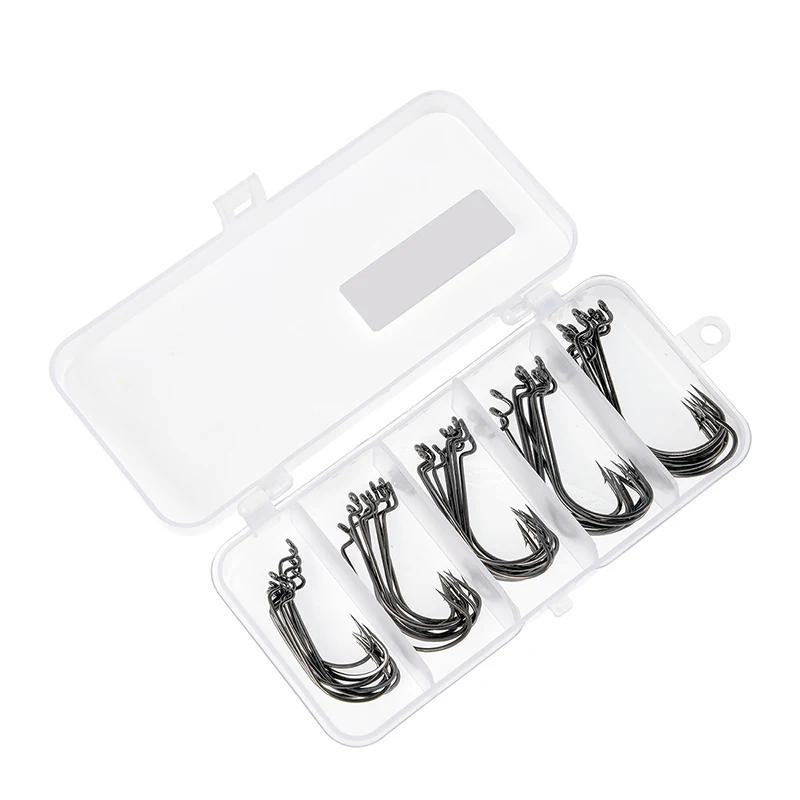 50pcs High Carbon Steel Crank Hooks Set 5 Mixed 1# 2# 1/0# 2/0# 3/0# For Soft Lure Fish In Storage Box Fishing Tackle B134 | Спорт и