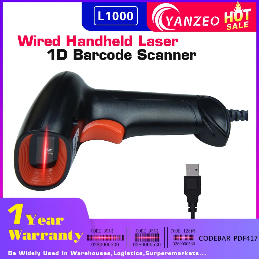 L1000 Wired 1D Yanzeo ручной проводной/беспроводной сканер штрих-кода 1D/2D QR считыватель штрих-кода PDF417 для IOS Android IPAD - Цвет: L1000 Wired 1D
