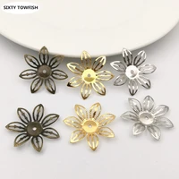 30 pcs 27mm gold colorwhite k metal filigree flowers slice charms base components for jewelry making