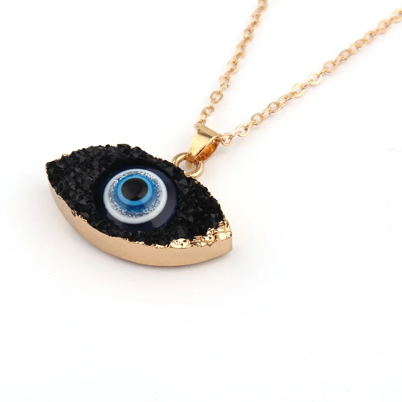Ожерелье с подвеской из натурального камня druzy evil eyes длинная цепочка кристаллами