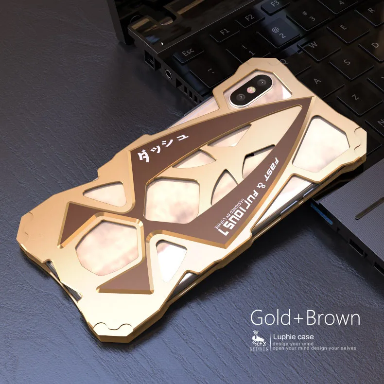 Gold Brown LUPHIE Крышка корпуса ля iPhone X Роскошный Жесткий металлический алюминиевый каркас тонкий противоударный армированный чехол для телефона для iPhone X задняя крышка Hoesje - Цвет: Gold Brown