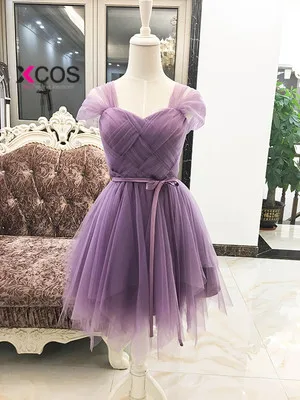 XCOS Sweet Memory Red Bridesmaid Dresses criss-cross Short Wedding Party Prom Dress SW0030 Good Quality Promotion Clean Stock - Color: Purple