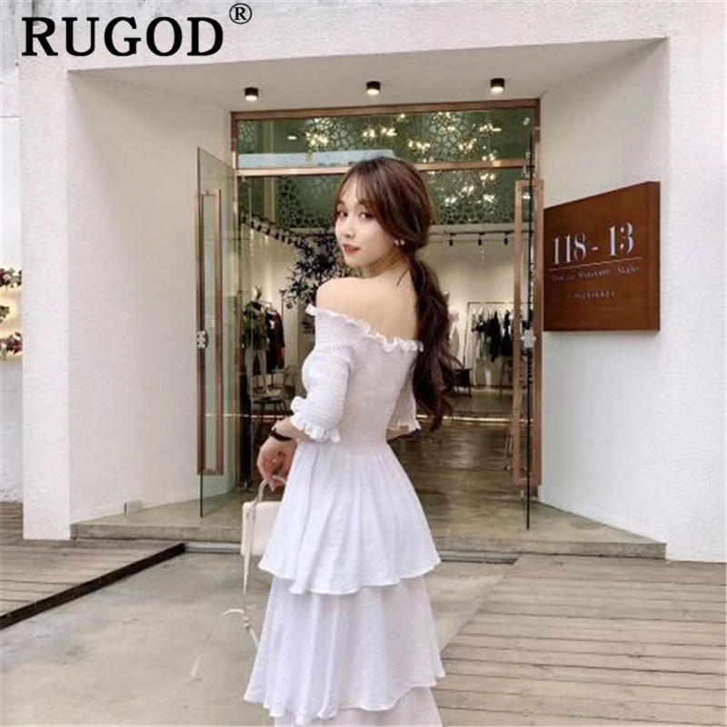 Женское длинное платье с открытыми плечами RUGOD элегантное офисное макси