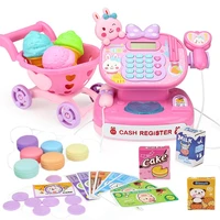cute girl electric cash register pretend play supermarket cashier educational toys for children simulation shopping cart oyuncak