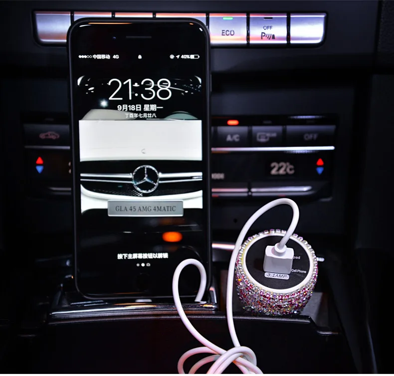 Автомобильное зарядное устройство с двумя usb-портами 3,1 А, автомобильный прикуриватель со стразами, универсальный автомобильный держатель для телефона, usb-кабель для передачи данных, отображение напряжения