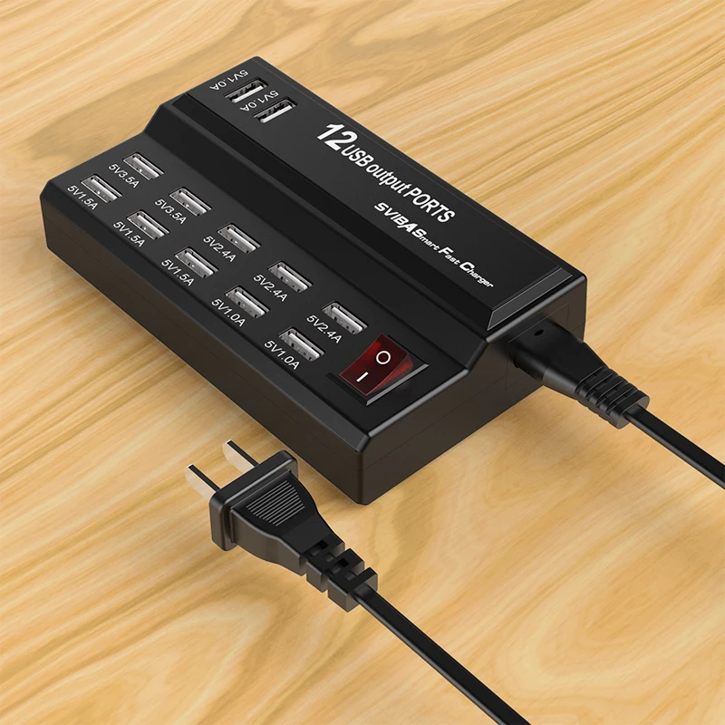 Asunflower 12 портов USB зарядное устройство адаптер разветвитель 5 В 12А настольная Интеллектуальная смарт-станция быстрой зарядки концентратор адаптер Великобритания США ЕС вилка