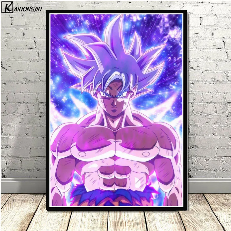 009 Dragon Ball Z плакат Wall Art супер Goku Ultra освоить Холст Плакаты с живописью и принты комнаты декорации Декор для дома - Цвет: 009