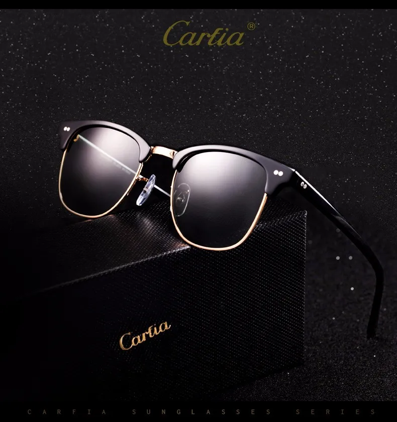 Carfia, женские и мужские винтажные солнцезащитные очки, классические ретро очки с заклепками, брендовые дизайнерские солнцезащитные очки без оправы, UV400