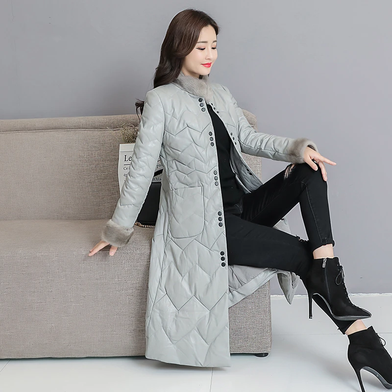 Winter Black Super Warm Long Soft Faux Leather Jacket Women Elegant Overcoat 2018 New Ladies Fur Collar Waterproof PU Parkas 3XL | Женская