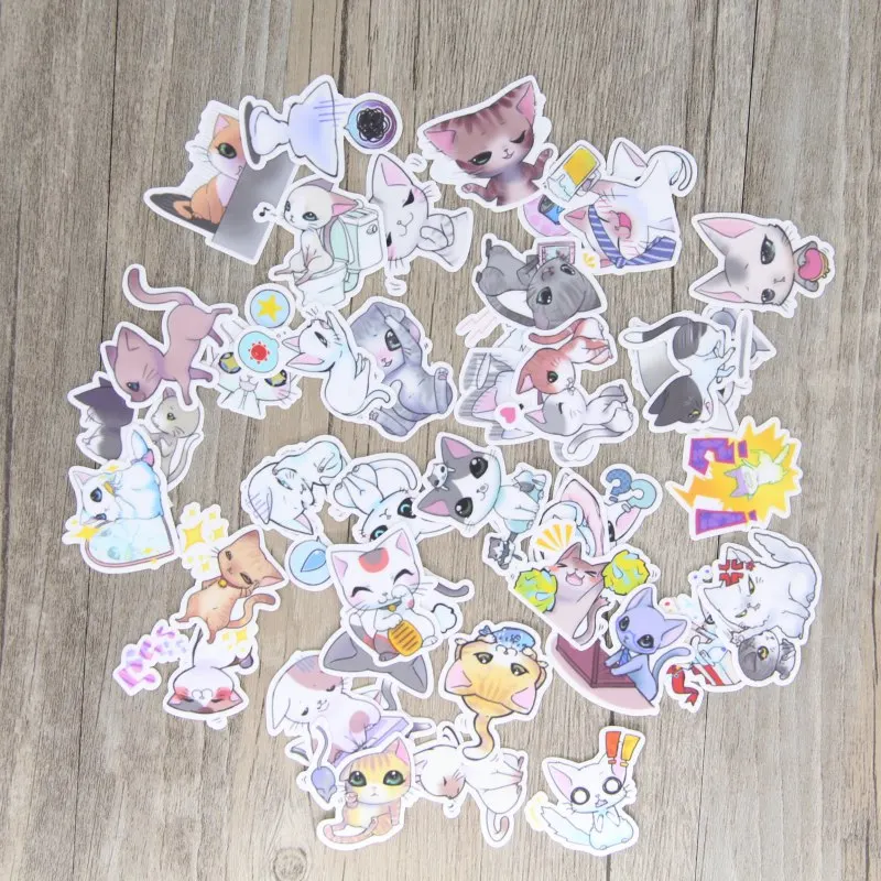Mixed 40 Cute Kitten Line Expression Luggage Skateboard Graffiti Ethylene Decals Car Styling Laptop Bicycle Toy DIY Sticker | Дом и сад