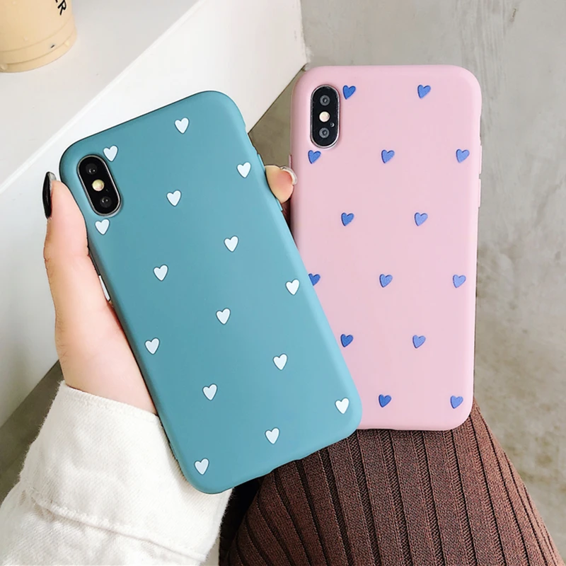 MYSUN Hot Case For iPhone XS Max XR 6 6S 7 8 Plus Full Body Soft TPU Blue & Pink Heart Phone Back Cover Cases Bags Gift |