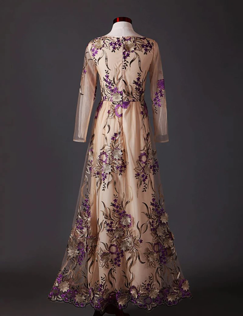 Vintage Embroidered Female Dress 2015 Long Sleeve Mother of the Bride Gowns A Line Party Summer Formal vestido longo N8 | Женская одежда