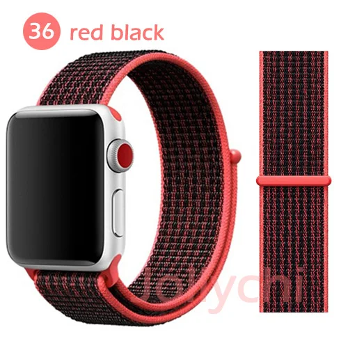 red black Дышащая повязка для apple Watch Series 4 3 2 полосы 44 мм 42 мм нейлон мягкая замена Спортивная петля для iwatch 4 3 2 1 40 мм 38 мм - Цвет ремешка: red black
