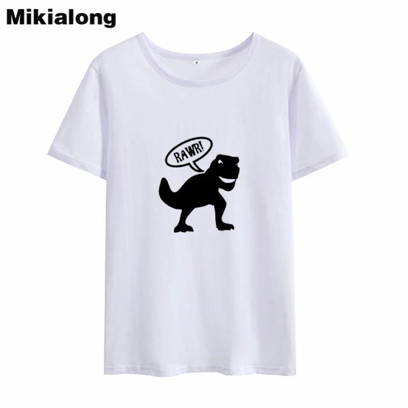 Футболка Mikialong с рисунком динозавра Rawr Женская свободная хлопковая футболка