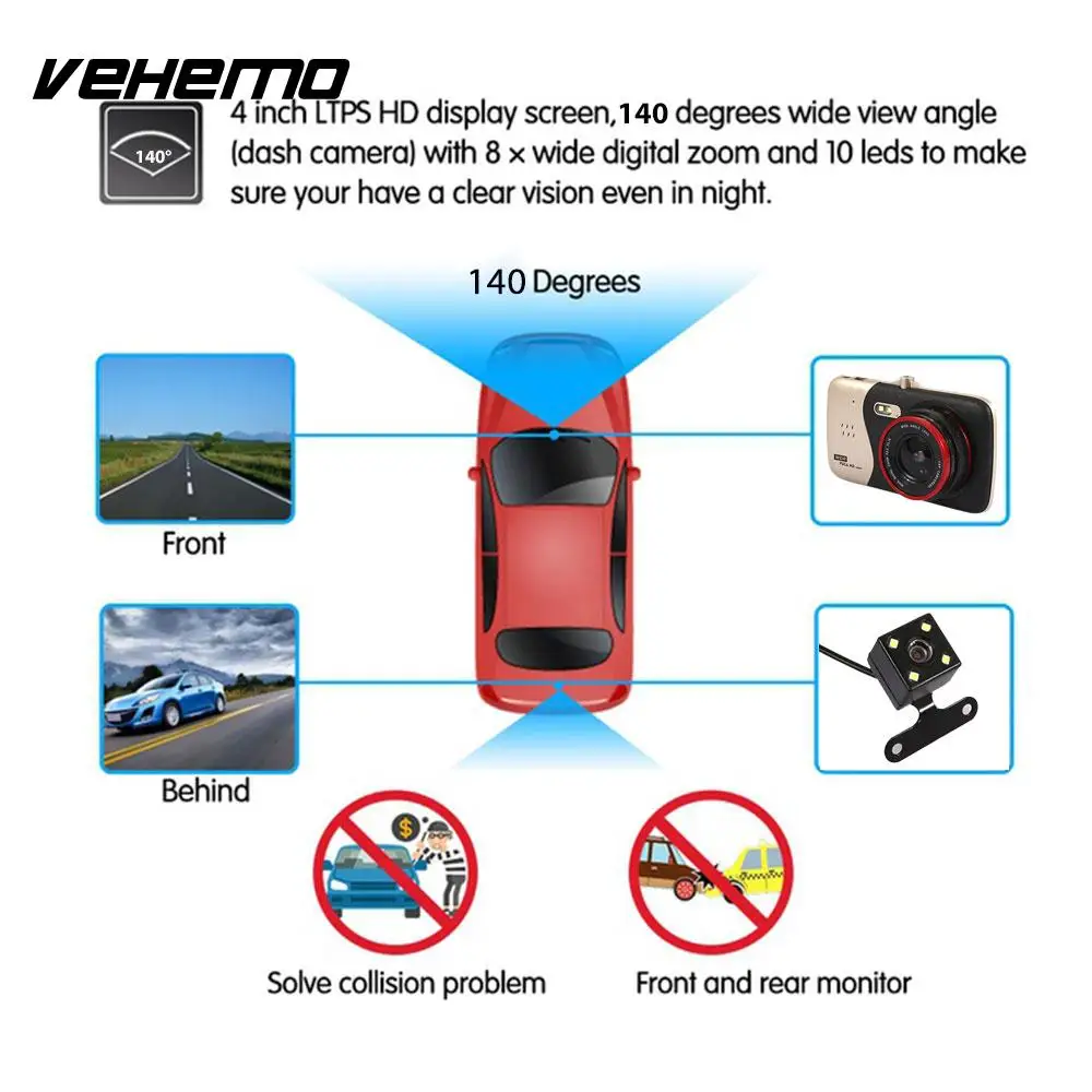Vehemo LTPS 1080 P видеорегистратор GSensor Автомобильный прочный для вождения рекордер