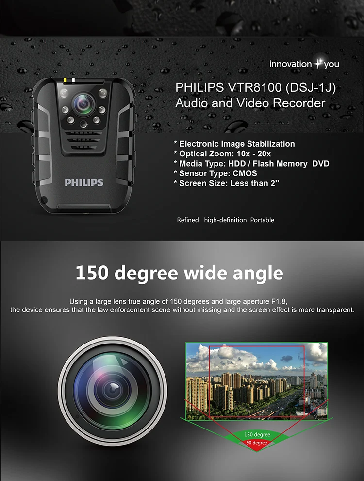 Philips VTR8100 HD камера для тела инфракрасного ночного видения DVR полиция предупреждающие видеокамеры Видео Диктофон