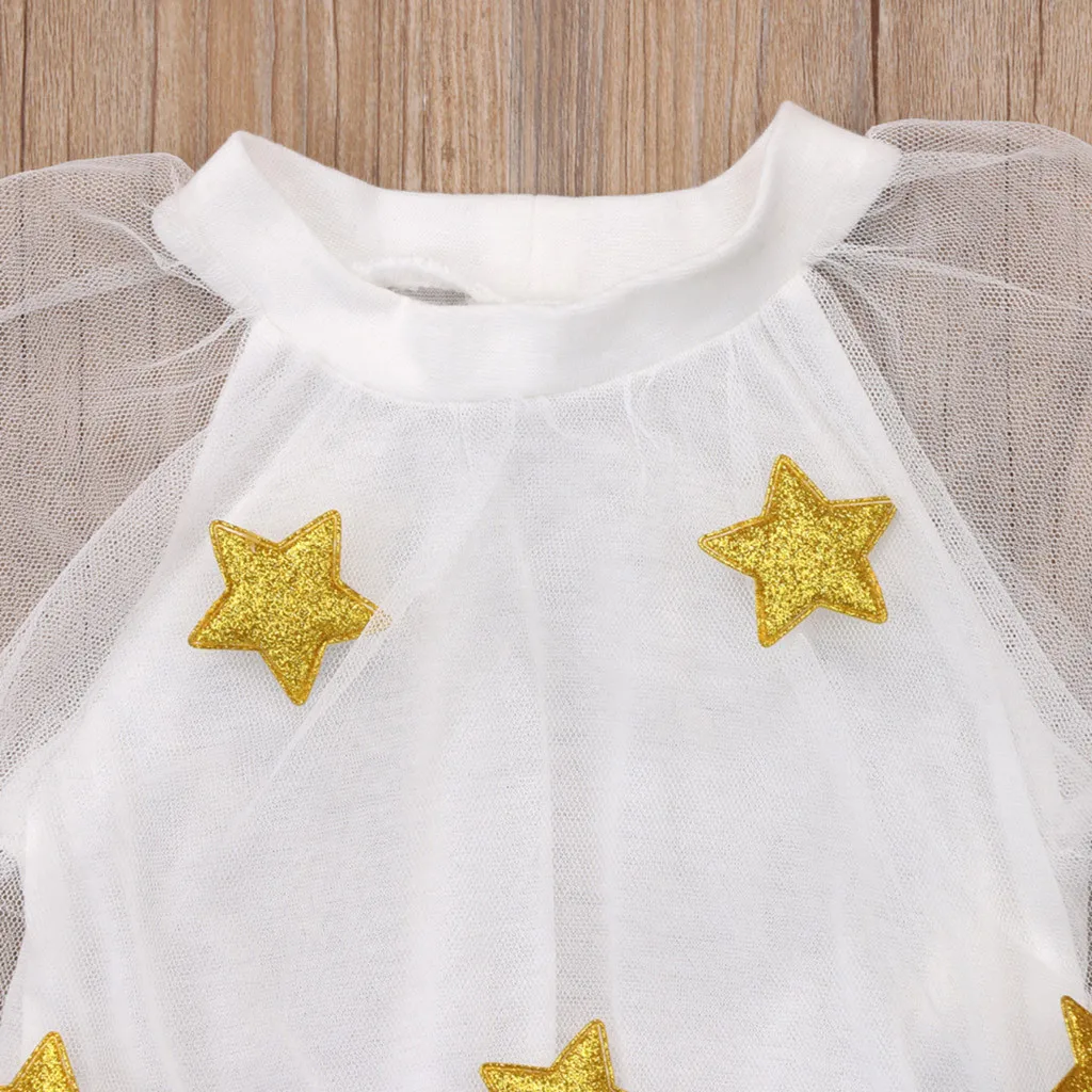 Toddler Kids Baby Girls Regular Short Sleeve Princess Sequined Stars Print Party Tulle Dress Clothes Birthday Dresses 2019 | Детская