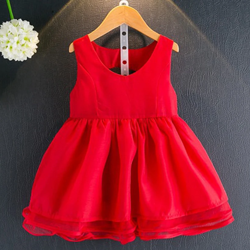5pcs/set Wholesale 90-130cm Children Girl Red Bow Dress Voile Mini Sleeveless Cute Backless Summer Dresses | Детская одежда и