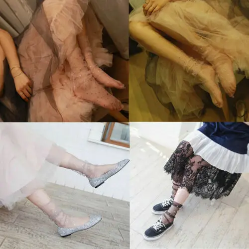 

Fashion Women Girl Glitter Stars Mesh Socks Transparent Sheer Ankle SocksCostume