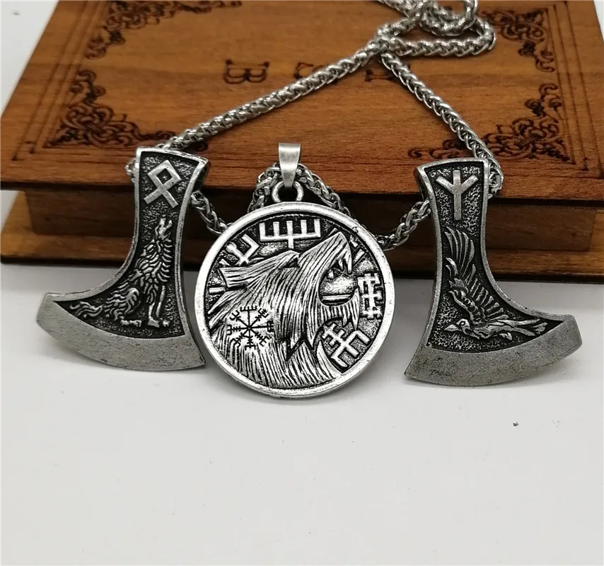Викинговый компас Vegvisir кулон волк рунный топор ожерелье ювелирные изделия 1 шт Прямая поставка