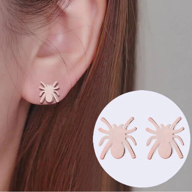 

1PCS Punk Vrouwen Oorbellen Zwarte Spin Oorbel Roestvrij Stalen Sieraden Rose Gold Animal Insect festivalStud Earring Gifts