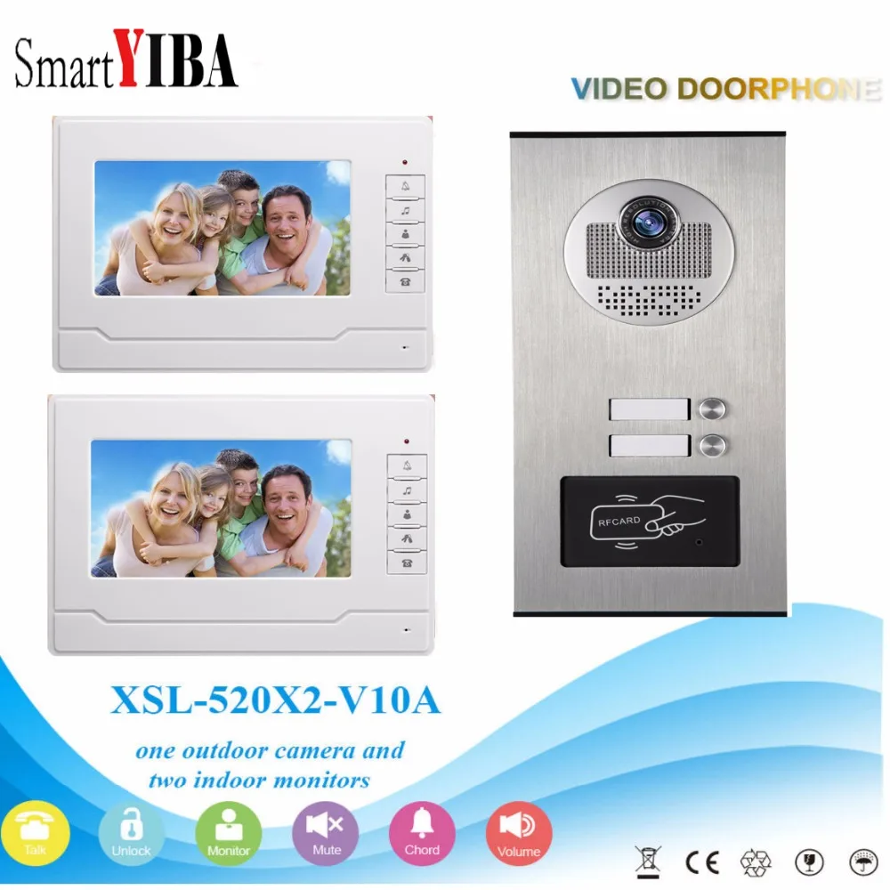 

SmartYIBA 2 Units Video Intercom Apartment Door Phone System HD Camera 7" Monitor video Doorbell with 2 PCS RFID Card Unlock