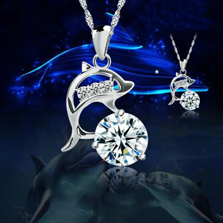 Without Chain !! Jumping Dolphins Silver Plated Rhinestone Pendant Necklace Love Souvenir Gift Accessories NL-0551-SV | Украшения и