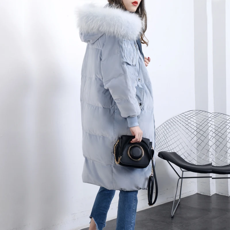 Большая зимняя куртка с воротником из натурального меха женские парки новинка 2018