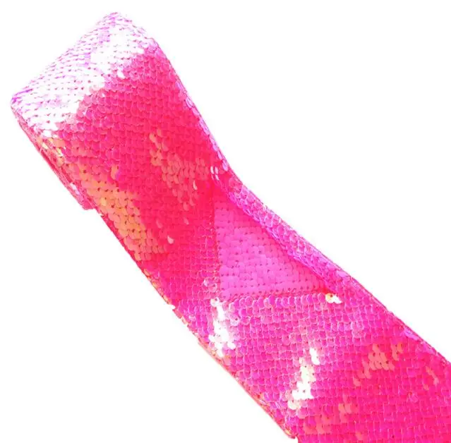 Neon pink 1 ярд " 75 мм двойные цветные двусторонние пайетки лента DIY полиэстер банты для волос Blingbling материалы ручной работы MD19012602 - Цвет: Neon pink
