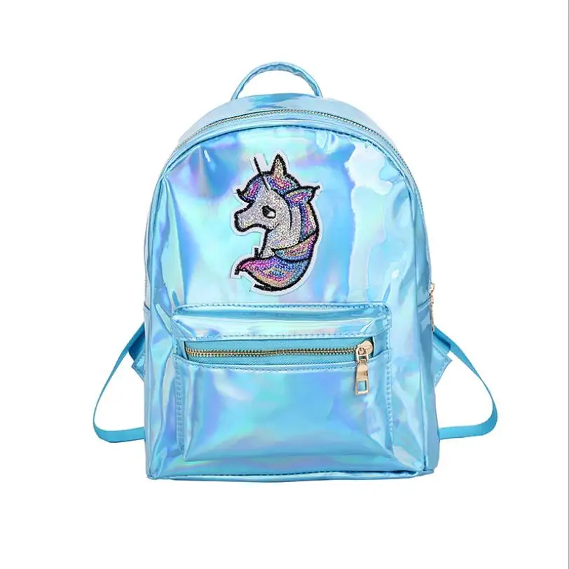 Женский кожаный рюкзак с блестками и единорогом для путешествий цветной милый